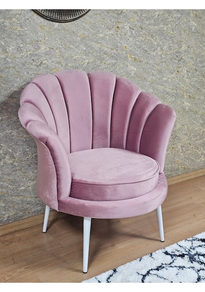 Zafir Tekli İstiridye Beyaz Boyalı Sivriltme Ayak Çay Seti Koltuk Tekli Berjer , Balkon, Salon, Ofis Pembe