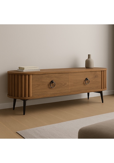 Linea Tv Ünitesi 150 Cm Lik Oval Dekoratif Tv Ünitesi Ceviz