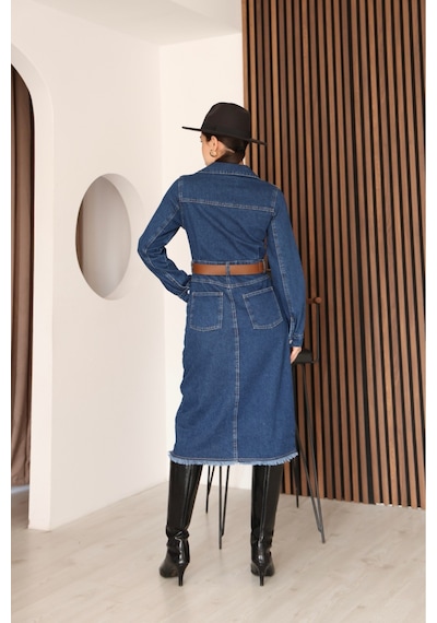 Kene Jeans Lacivert Kemerli Uzun Kol Çıtçıt Kapamalı Ön Yırtmaçlı Etek Püsküllü Elbise Lacivert Kene Jeans Lacivert Kemerli Uzun Kol Çıtçıt Kapamalı Ön Yırtmaçlı Etek Püsküllü Elbise Lacivert
