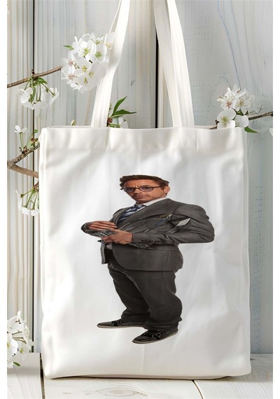 Art Hediye Robert Downey Baskılı Bez Çanta Kişiye Özel Model 2 Çok Renkli