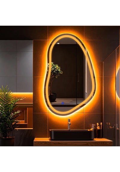 Vornel Amber Led'li Lazer Kumlamalı Lavabo & Banyo Aynası Dokunmatik Sensörlü 80 X 50 Cm Turuncu
