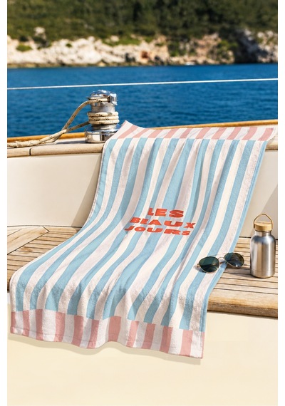 Çizgili Modern Marine Plaj Havlusu - Mavi Pembe Akdeniz Stil Hızlı Kuruyan Mikrofiber Havlu Çiy Leylak
