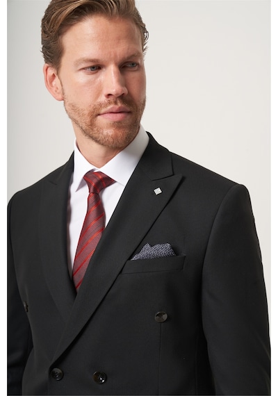 İmza Siyah Kırlangıç Yaka Kruvaze 6 Drop Slim Fit Tam Astar Esnek Takım Elbise 1001260180