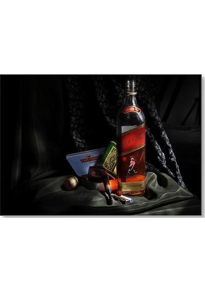 Cakasepetim Siyah Kumaşlar Ve Johnnie Walker Red Label Ahşap Mdf Tablo