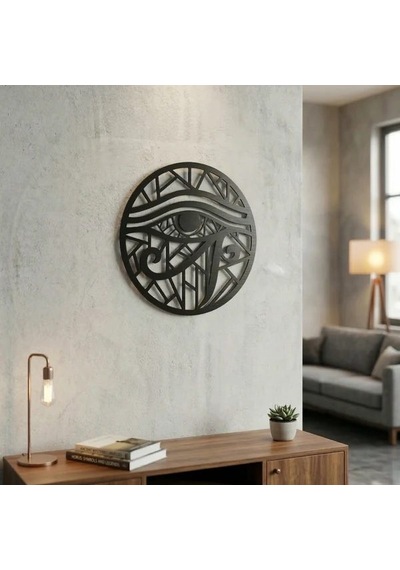 Horus Gözü Duvar Tablosu Mdf Lazer Kesim Geometrik Modern Duvar Süsü Eye Of Horus Dekor Açık Gri - Gümüş