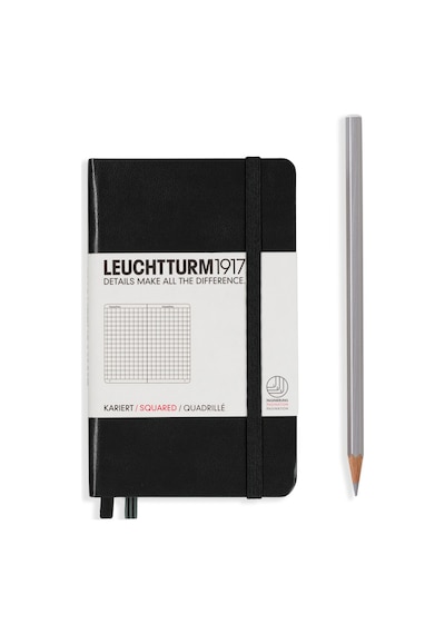 Leuchtturm1917 Not Defteri Cep Boy A6 , Sert Kapak, 187 Numaralandırılmış Sayfa, Kareli, Siyah