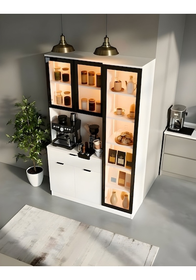 Dream Premium Kahve İstasyonu - Kahve Köşesi Ve Mutfak Ünitesi - Beyaz Füme Temperli Camlı Led Modül Beyaz Dream Premium Kahve İstasyonu - Kahve Köşesi Ve Mutfak Ünitesi - Beyaz Füme Temperli Camlı Led Modül Beyaz