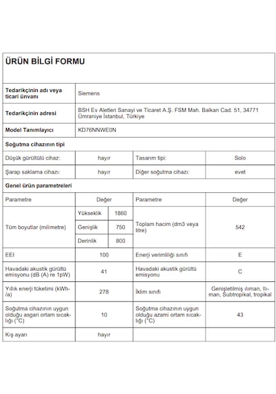 Siemens KD76NNWE0N İq300 Üstten Donduruculu No Frost Buzdolabı