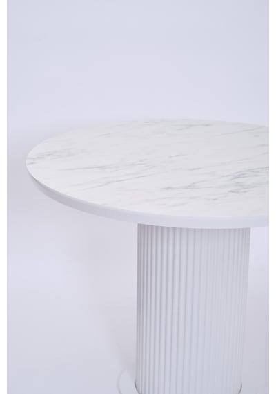 Bohem Yuvarlak Lak Panel Mutfak Masası 100cm Beyaz Mermer