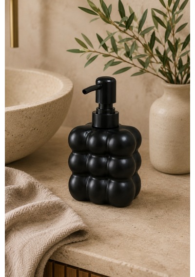 Modern Bubble Sıvı Sabunluk 400 Ml Siyah Pompalı Kabarcık Desenli Banyo Ve Mutfak Tezgâh Üstü Dispenser - 15 Cm X 9 Cm X 6,5 Cm