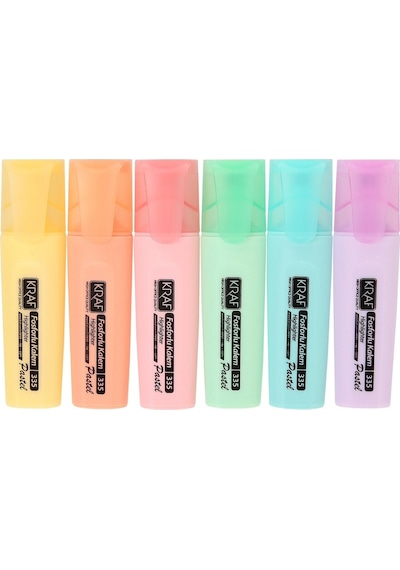 Kraf 335 Pastel Fosforlu Kalem Seti 6 Renk Çok Renkli