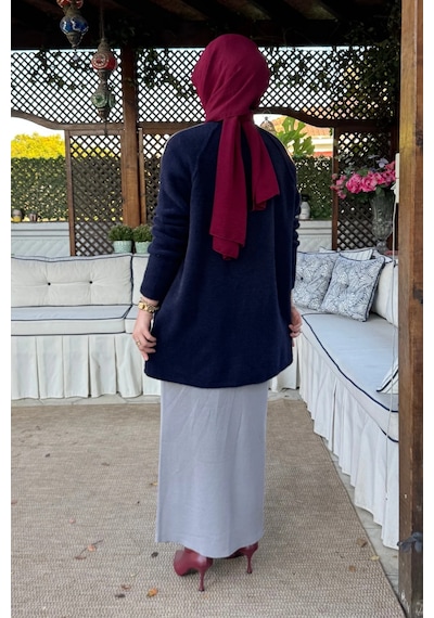 Rabia Şamlı Sedef Angora Triko Hırka Lacivert Normal