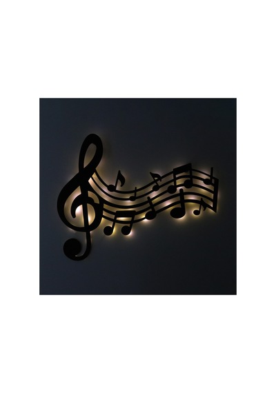 Led Işıklı Sol Anahtarı Ve Notalar Müzik Temalı Tablo Duvar Dekorlu Gece Lambası Sarı - 737214305 Sarı