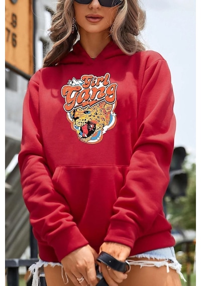 Uyguntarz Gril Gang Baskılı Sweatshirt Kırmızı