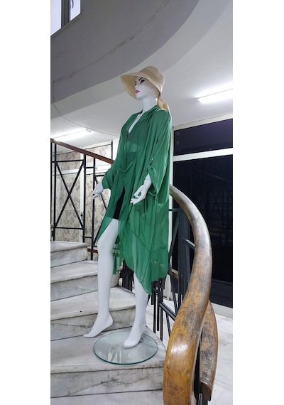 Bohem Stil Italyan Ipek Detaylı Oversize Kaftan & Bluz-8711 Mint Yeşili