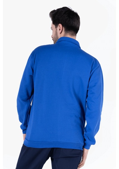 İki İplik Polo Yaka Cepli Sweatshirt Saks Mavi