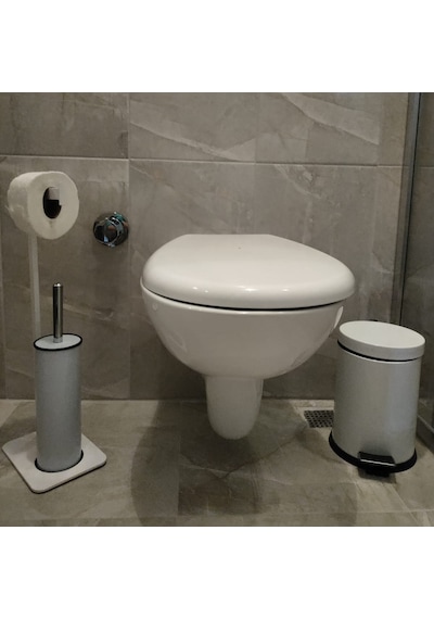 Lilyum Banyo Tuvalet Kağıtlık Askılı Fırçalı Ve Çöp Kovası Seti Beyaz