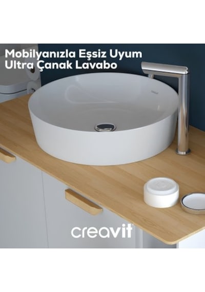 Yuvarlak Beyaz Deliksiz Lavabo, 45 Cm Boyutunda 508 Yeşil