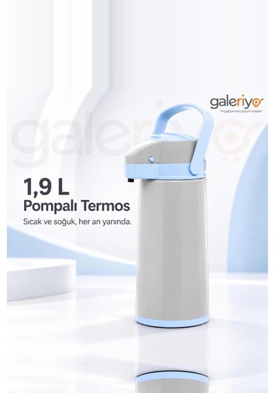 1.9 Litre Termos Çay Termosu Su Termosu Gri Grı Açık Gri