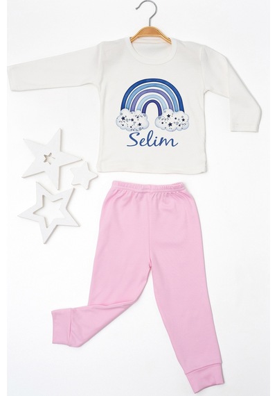 Pia Baby İsme Özel Erkek Çocuk Pijama Takımı %100 Pamuk Penye İsim Baskılı Kişiye Özel Çocuk Pijaması 11012p14pi Krem