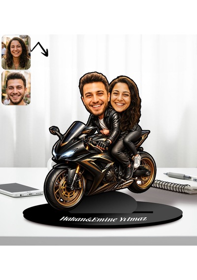 Bk Gift Kişiye Özel Motorcu Çift Tasarımlı Karikatür Biblo