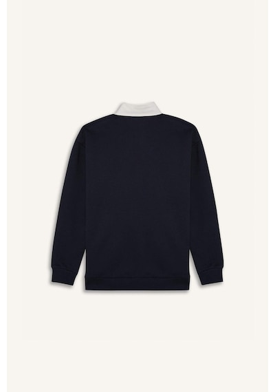 DeFacto Boxy Fit Polo Yaka Basic Düz Sweatshirt E6523AX24WNNV82 Lacivert