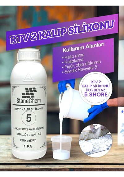 Yüksek Kalite 1. Sınıf Rtv 2 Kalıp Silikonu 1 Kg Beyaz 5 Shore 1