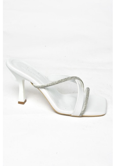 Fox Shoes S590333109 Beyaz Taşlı Topuklu Kadın Terlik Beyaz