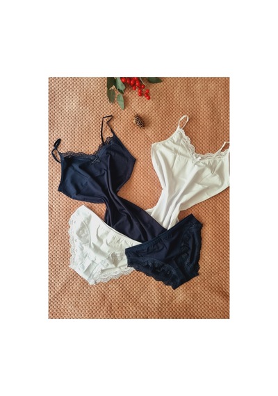 Demirsa Boutique Pamuklu, İp Askılı Dantel Detaylı 2'li Atlet Külot Takım Lacivert Ve Beyaz Renk Lacivert Demirsa Boutique Pamuklu, İp Askılı Dantel Detaylı 2'li Atlet Külot Takım Lacivert Ve Beyaz Renk Lacivert