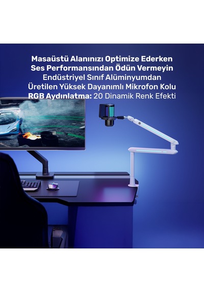 Npo Std191lw Elysium Profesyonel Rgb Işıklı Amortisörlü Yayıncı Stüdyo Mikrofon Kolu