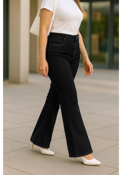 Cedy Denim Cedy Denım - Kadın Büyük Beden İspanyol Paça Yüksek Bel Skinny Fit Likralı Pantolon C628 Siyah