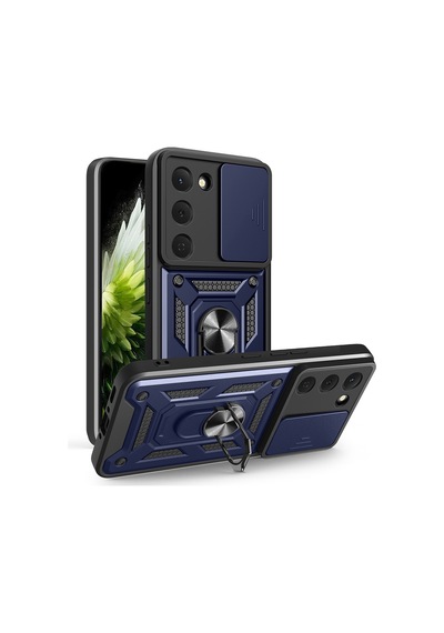 Maks Technology Tecno Spark 40 Pro Kılıf Magnetik Standlı Kamera Korumalı Mkst Sürgülü Vega Kapak - Mavi