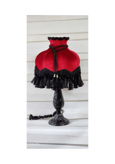 Klasik Abajur Bordo Başlık Siyah Saçak - Bronz Ayak 51cm.