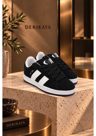 Derikaya Kadın Siyah Bağcıklı Düz Taban Günlük Sneaker Spor Ayakkabı