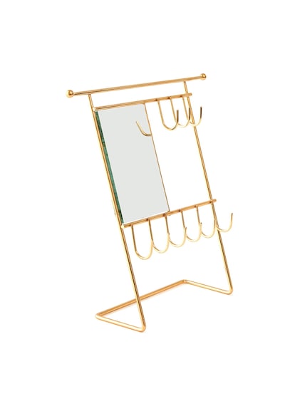 Metal Dikdörtgen Aynalı Takı Askısı - Sarı - 26,5x26,5x7 Cm
