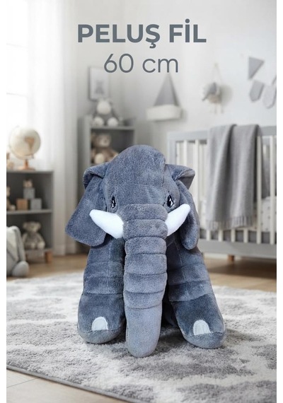 Peluş Gri Fil 60 Cm Sevimli Konforlu: Peluş Uyku Yastığı Ve Sarılma Arkadaşı Dekoratif Oyuncak