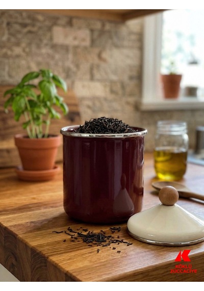 Emaye Kavanoz Baharatlık Saklama Kabı Bordo
