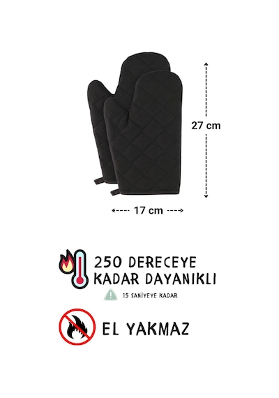 Simple 3lü Set Ayar Askılı Cepli Mutfak Önlüğü Seti 2 Eldiven Şef Garson Kafe Aşçı Barista Siyah