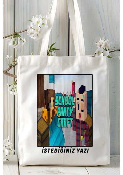 Art Hediye School Party Craft Mobil Oyun Baskılı Bez Çanta Omuz Çantası Çift Tafaflı Baskı Kişiye Özel 4 Çok Renkli