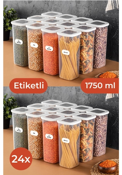 Vienev Etiketli Foly Kare Erzak Saklama Kabı Seti Büyük Boy Beyaz 24'lü Çok Renkli