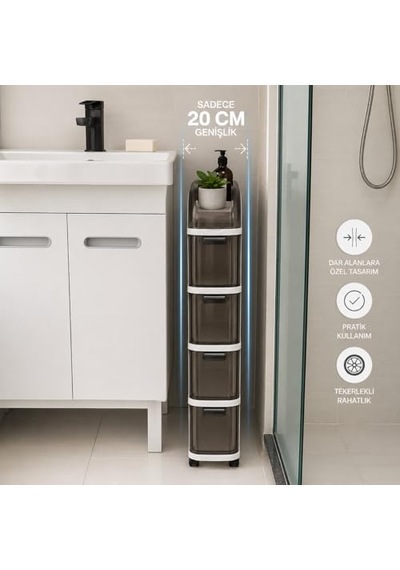 Ayrex Pro Slim Tekerlekli Organizer Dolap, 4 Çekmeceli Dar Alan Depolama Ünitesi, Banyo, Mutfak Ve Çamaşır Odası Diğer Ayrex Pro Slim Tekerlekli Organizer Dolap, 4 Çekmeceli Dar Alan Depolama Ünitesi, Banyo, Mutfak Ve Çamaşır Odası Diğer