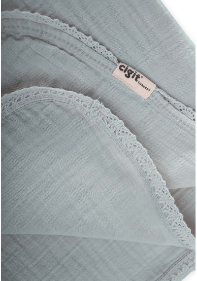 Cigit Dantel İşlemeli Tekkat Müslin Battaniye 100x100 CM +/- 3 CM Mint Yeşili
