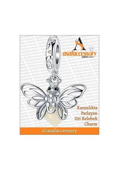 Karanlıkta Parlayan Gri Kelebek Charm Asafaccessory Gümüş