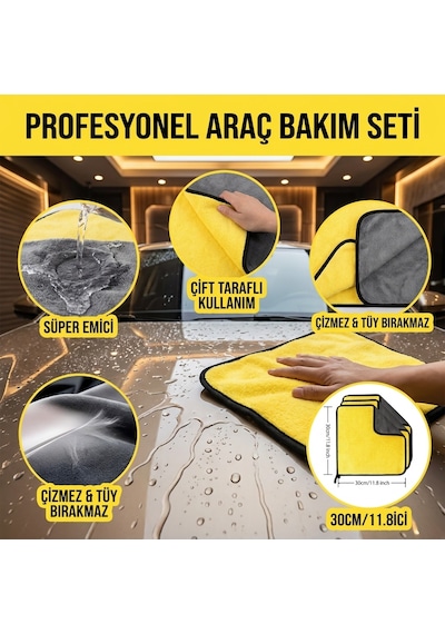 Premium Oto Yıkama Kurulama Bezi 30x30 Cm Çift Taraflı Mikrofiber Araç Temizlik Bezi Süper Emici