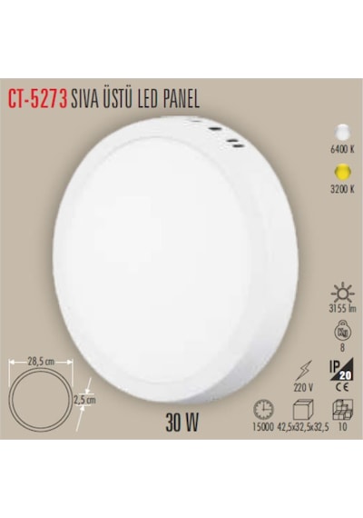 Cata Ct-5273 Led Spot Sıva Üstü Yuvarlak Beyaz Işık 30w 6400k Diğer