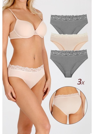 Sensu Kadın Özel Kumaş Bambu Beli Dantelli 3'lü Külot Set Model-8 Model8