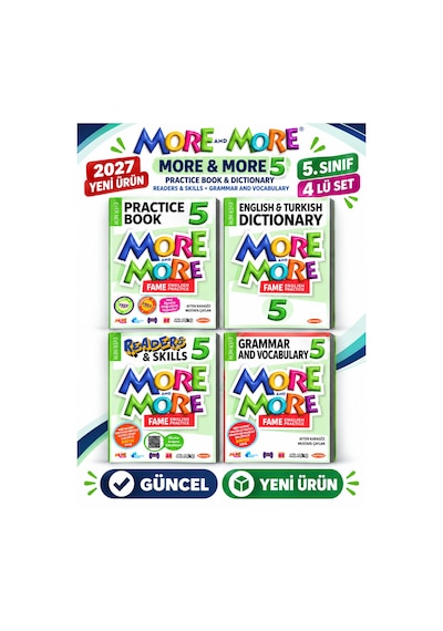 Güncel 5.sınıf 5 More&more Practice Book&dıctıonary Readers & Skılls + Gramer And Vocabulary 4 Lü Set Yeni Ürün