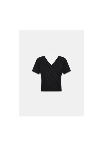 Dilvin 32659 Drapeli Kısa Kollu Top-siyah Bluz - 101a32659