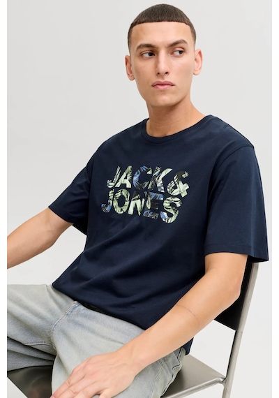 Jack & Jones Erkek Jjejeff Bisiklet Yaka %100 Pamuk T-shirt 12288536 Lacivert Lacivert