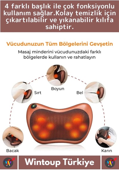 Özel Üretim 4 Başlıklı Yıkanabilir Kılıflı Aydınlatma Kutulu Çok Amaçlı Boyun Omuz Sırt Masaj Aleti Çok Renkli